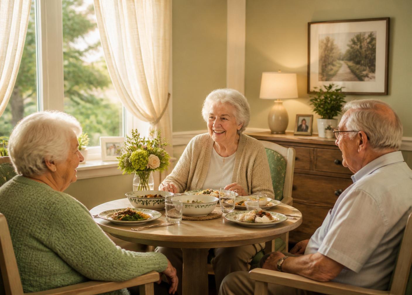 Residents sharing a warm meal together
