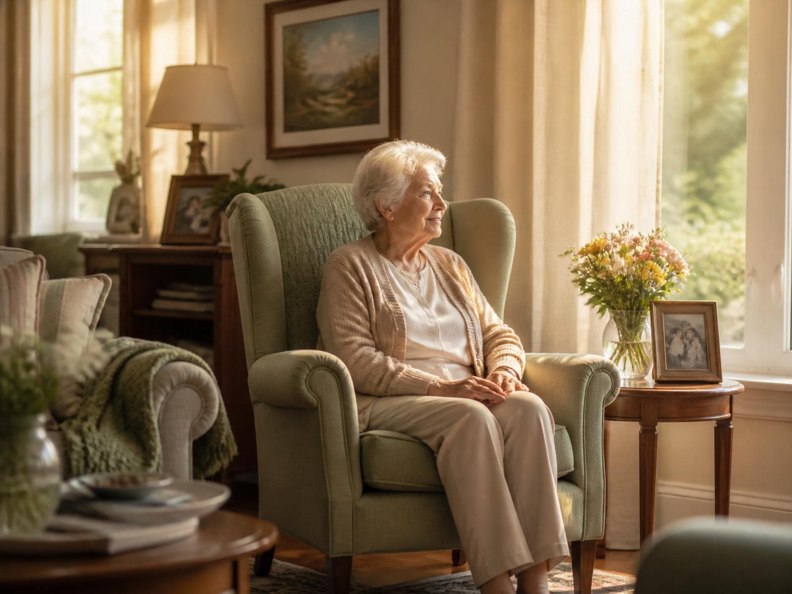 A resident relaxing in a sunlit living room at CereVida